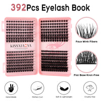 LYMYBETY Individual Eyelashes Kit, 392Pcs 4 Styles D Curl Mix9-16mm Soft Natural Cluster Lashes, with Eyelash Glue & Tweezers, DIY Lash Extensions for Christmas, Valentine's Day, Anniversary(Eyelash Book Kit)