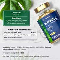 Horbäach Vitamin E Capsules High Strength 1000iu | 200 Count | Vitamin E as DL-Alpha Tocopheryl Acetate | No Artificial Preservatives | By Horbaach