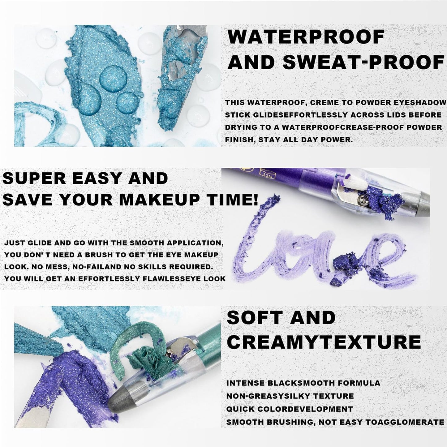 SHEBEEDO Purple Eyeshadow,Cream Eyeshadow Stick Glitter Pen With Sharpener,Metallic Eyeshadow Stick Comfortable Formula,Shimmer Eye Shadows Blendable Longwear Glitter Highly Pigmented Eyeshadow Woman Make up