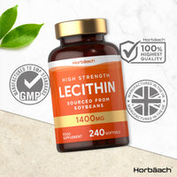 Horbäach Soy Lecithin 1400mg | 240 Softgel Capsules | High Strength Lecithin Sourced from Soy Beans | Preservative Free | by Horbaach