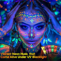 SHEBEEDO 6 Colors UV Glow Neon Face and Body Paint Set, Glow in the Dark Face Paint kit, Fluorescent Body Paint, Safe Non-Toxic Quick-Dry Paint for Halloween, Festivals, Parties, and Cosplay