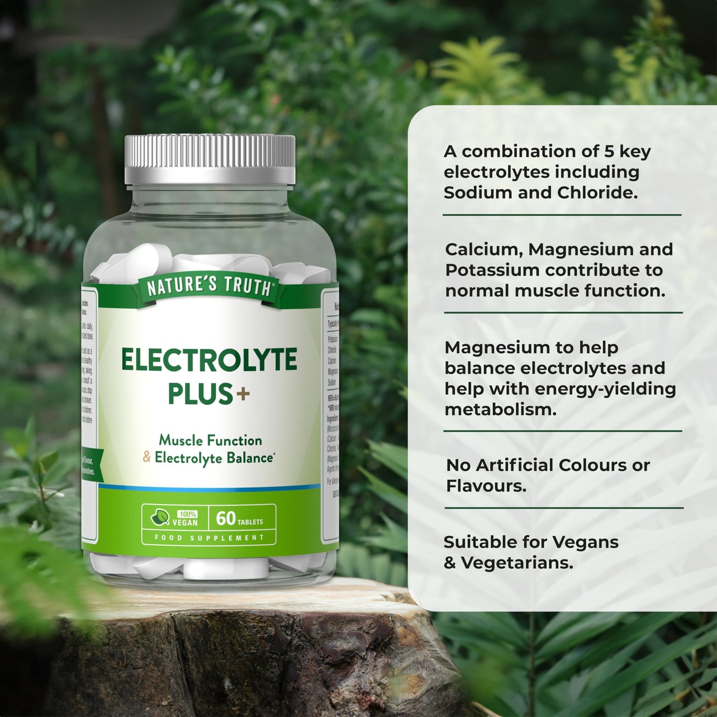 Nature's Truth Electrolyte Tablets - Complex with Potassium, Chloride, Calcium, Magnesium and Sodium - Powder Alternative - 60 Tablets - Vegan