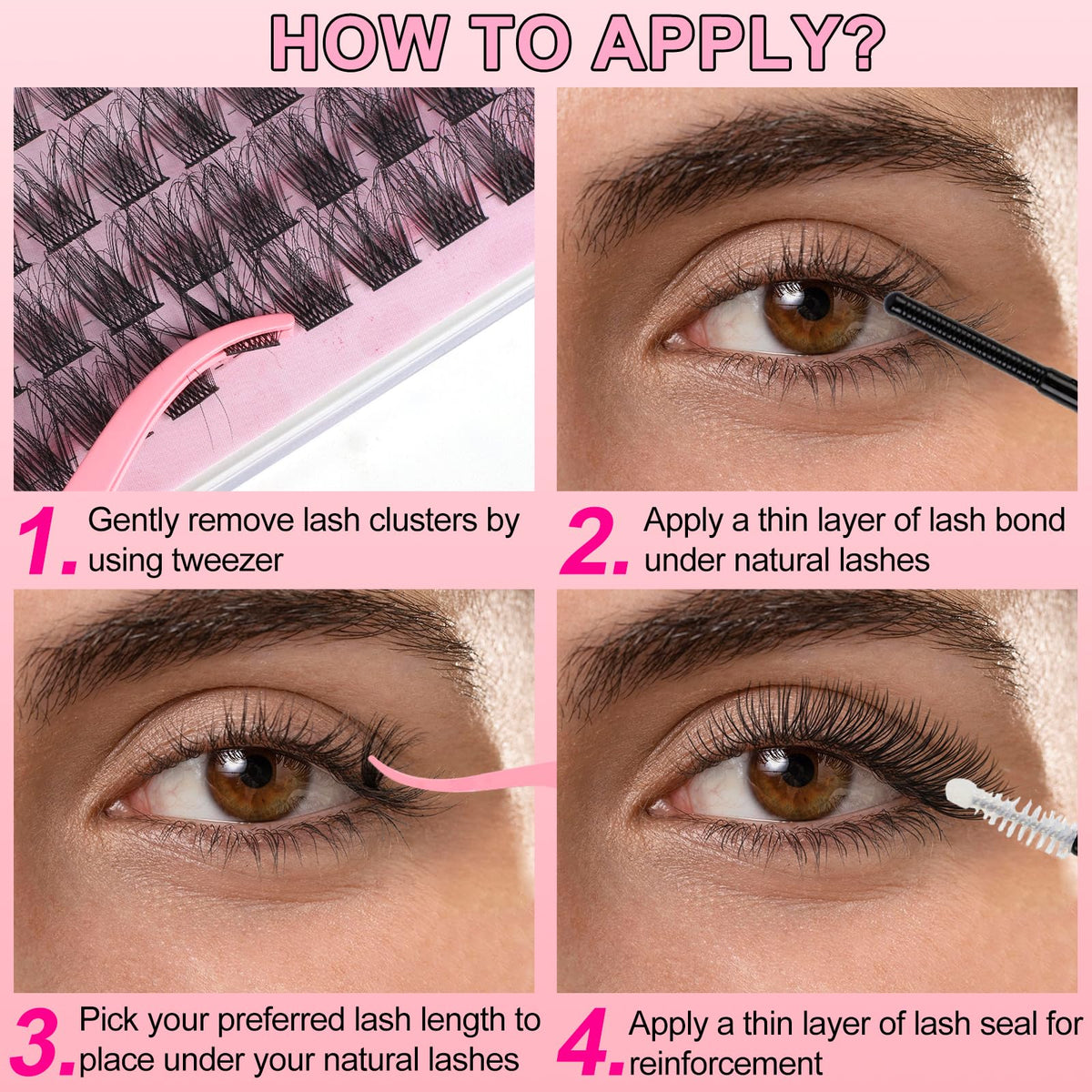 LYMYBETY 168Pcs Individual Eyelashes Kit D Curl 10-18mm Lash Clusters with Lash Bond & Seal & Remover &Tweezers DIY Eyelash Extensions for DIY at Home (T02 KIT, 10-18 mm)