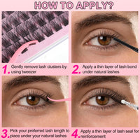 LYMYBETY 168Pcs Individual Eyelashes Kit D Curl 10-18mm Lash Clusters with Lash Bond & Seal & Remover &Tweezers DIY Eyelash Extensions for DIY at Home (T02 KIT, 10-18 mm)