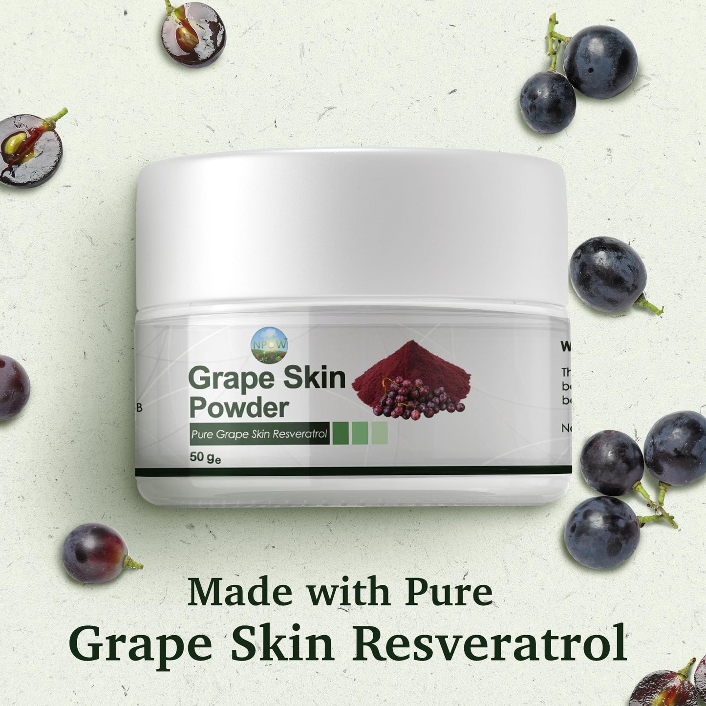 NPOW Resveratrol Supplements, Pure Grape Skin Powders - Antioxidant Supplement, Resveratrol Antioxidant Supplements, Trans Resveratrols Powder, Powder Scoop - 50g