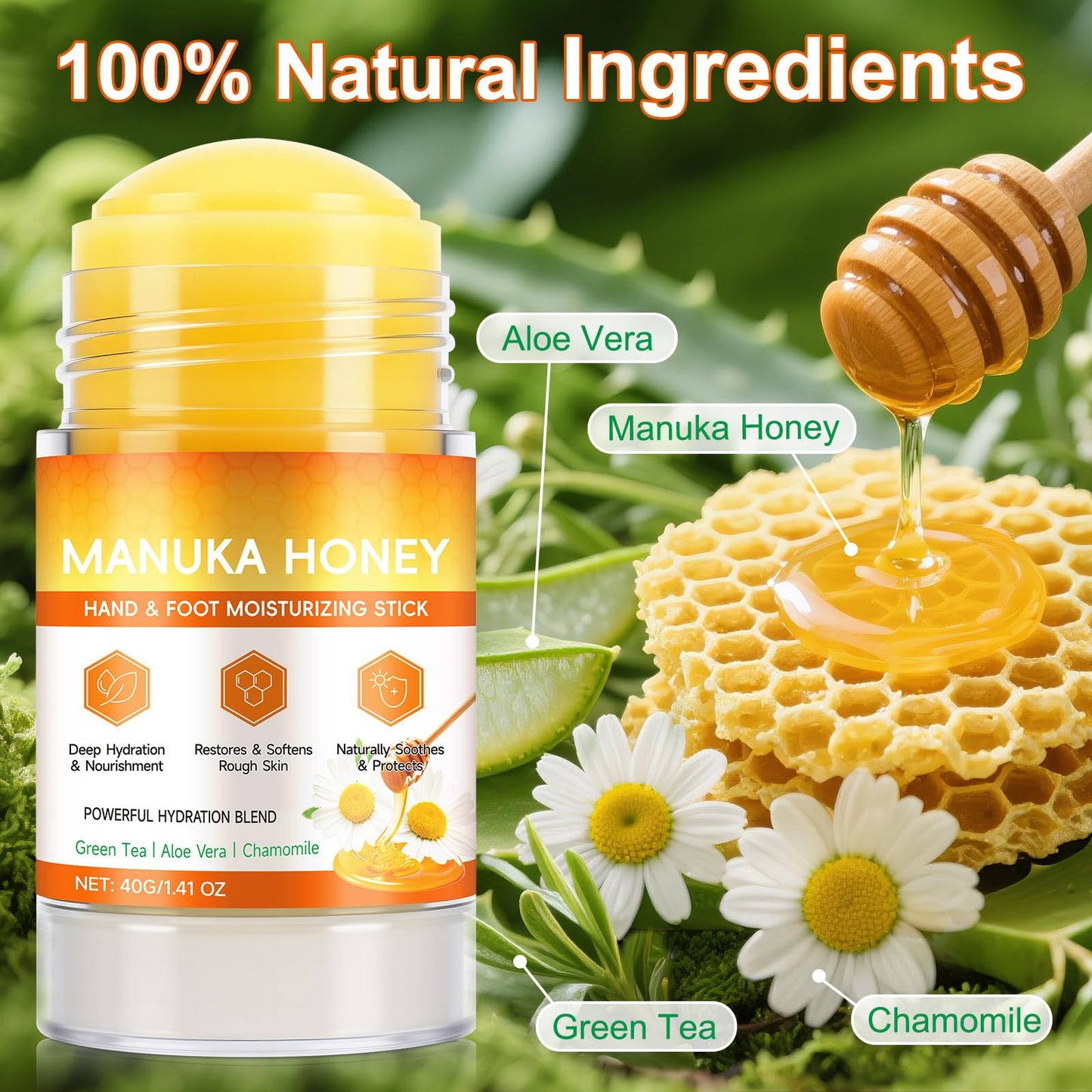 NBXINSLF 60% Urea Cream Foot Care Stick and Manuka Honey Moisturizing Stick, Moisturizer Cream for Dry Cracked Feet, Knees, Elbows, Hands,Moisturizes and Hydrates the Dry Skin,Callus Remover & Skin Softener