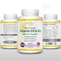 Vitamin D3 K2 (MK7) 100 UG - Vitamin D3, 4000iu & Vitamin K2-180 Premium Vegetarian Tablets - 6 Month’s Supply - High Strength Quality - Made in The UK by Incite Nutrition®