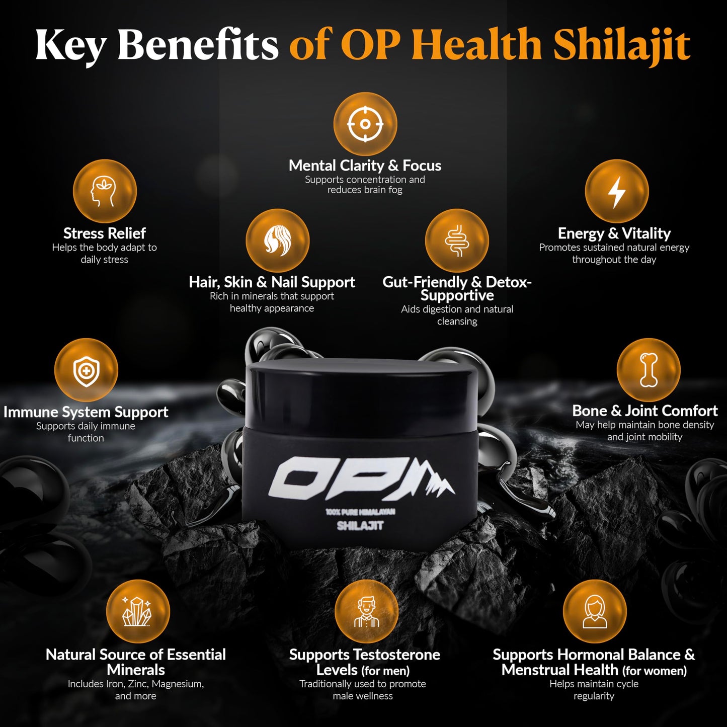 OP Health Himalayan Shilajit Resin – 100% Pure & Natural – 75%+ Fulvic Acid, Gold Grade, Lab Tested – Energy, Immunity, Skin & Bone Support – Ethically Sourced Small Batch – 30g