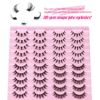 Newcally Manga Lashes Natural Look Anime False Eyelashes 20 Pairs Clear Band Individual Wispy Fake Eyelashes Strip Spiky DIY Cluster Lashes Extension C Curl Cat Eye Lashes Pack