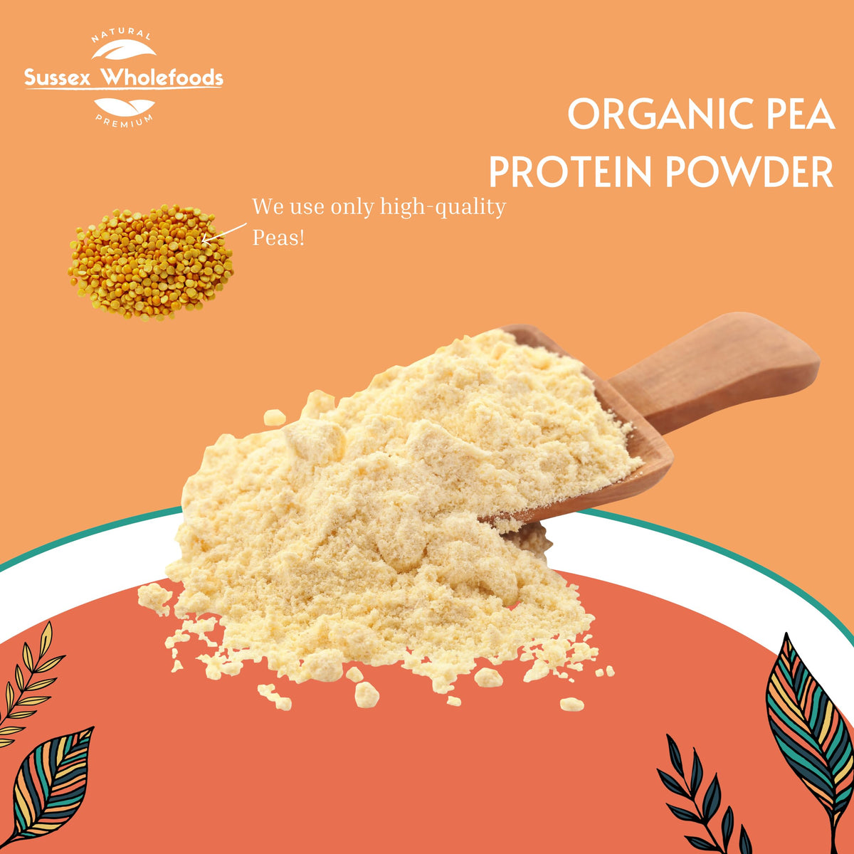 Sussex Wholefoods Organic Pea Protein Powder 500g - Plant-Based, High Protein & Ideal for Shakes & Baking