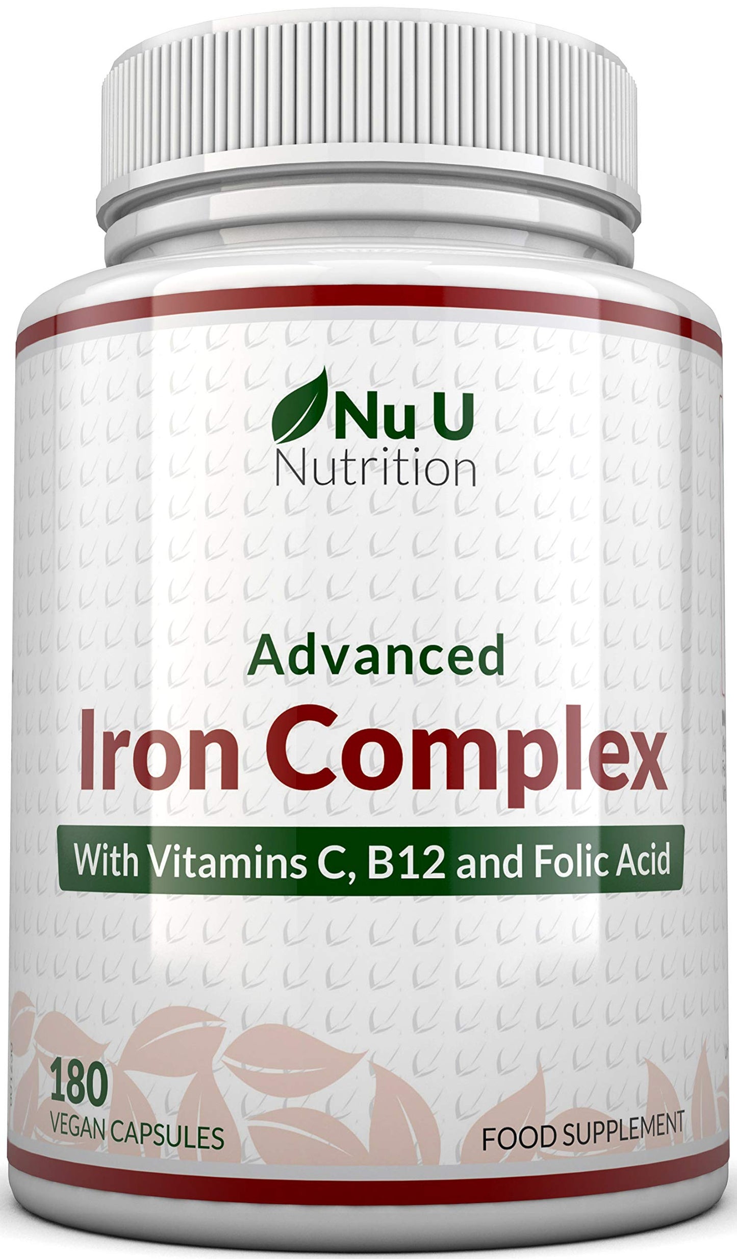 Iron Supplement, 180 Vegan Capsules with Vitamin C, B12 & Folic Acid, for Men and Women - Iron Capsules not Iron Tablets, 6 Month Supply - from Ferrous Fumarate - Made in The UK