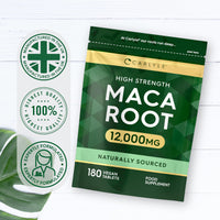 Maca Root Tablets 12,000mg | Naturally Sourced & High Strength Maca Root Extract | 180 Vegan Tablets | Supplement for Men & Women | by Carlyle