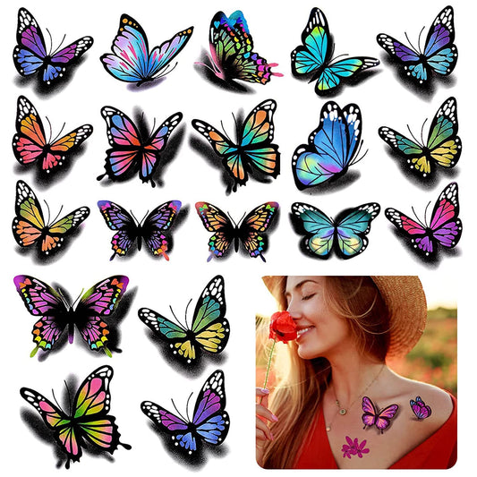 FFWHKON 126Pcs Butterfly Temporary Tattoo, 3D Temporary Tattoos Stickers