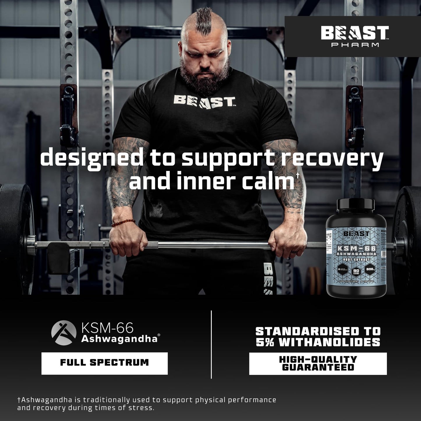 Beast Pharm | Ashwagandha High Strength 6000mg (3 Months Supply) KSM-66 90 Capsules | Stress Relief Support