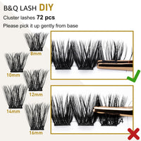 B&Qaugen Cluster Lashes B06 Mixed Tray 72 Clusters B&Q Lash Clusters C D Curl Individual Cluster Lashes Mega Volume Eyelash Clusters DIY Lash Extensions Soft Fluffy Cluster Eyelash Extensions(B06,D-8-16mix)