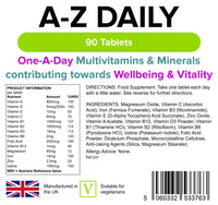 Lindens Multivitamin A-Z Daily Tablets - 90 Pack, UK Made, Perfect Vitamin & Mineral Balance of Vitamin A, C, D, E, B1, B2, B3, B6, B12, Folic Acid, Magnesium, Iron, Zinc & Iodine - Letterbox Friendly