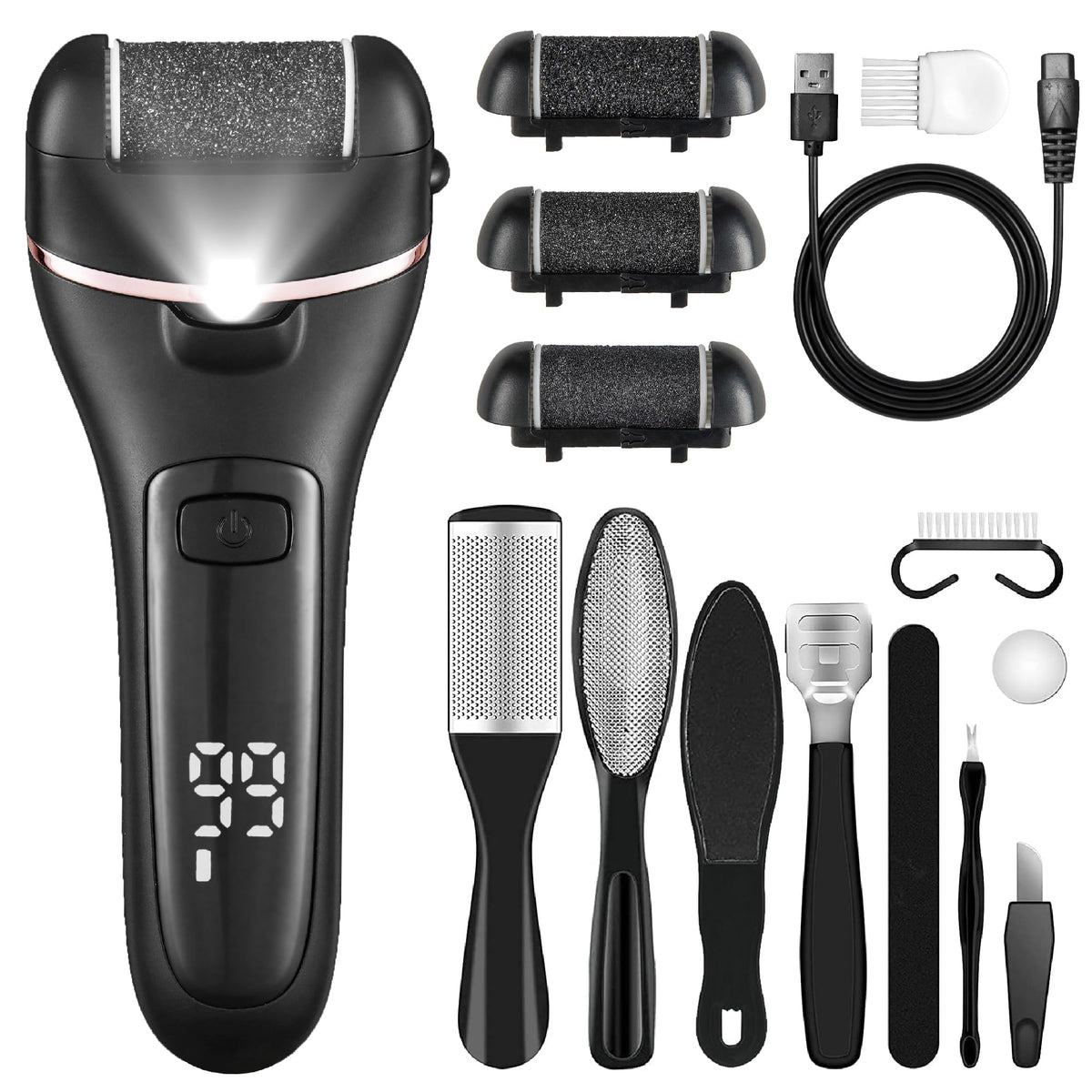 Bemece Electric Foot File Callus Remover, Professional Rechargeable Waterproof Pedicure Kit with 10 in 1 Foot Files Pedicure Tools Set for Cracked Heels Calluses and Dead Skin…（Gifting Recommendation）