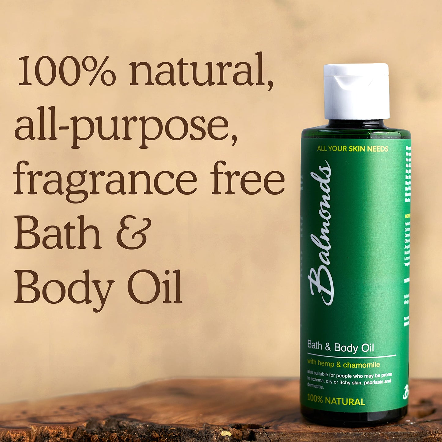 Balmonds Bath & Body Oil 200ml - 100% Natural Body Oil Suitable for Sensitive, Dry or Rough Skin - Hydrating Body Oil, Massage Oil, Baby Oil