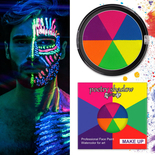 LOPHE Face Body Paint, 6 Colors Water Soluble Fluorescent Face Body Makeup Pigment for Adults Kids, Water Based Face Paint Glow In UV, Face Painting Supplies for Halloween Drama Stage Performance