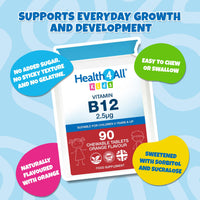 Health4All Kids Vitamin B12 2.5mcg 90 Chewable Tablets 3 Months Supply, Vegan VitB12 Methylcobalamin Supplement for Children 3+, Sugar-Free, Natural Orange Flavour | Made in UK (not Gummies)