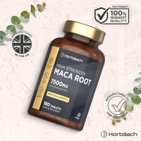 Horbäach Maca Root 7500mg | High Strength Maca Supplement for Men & Women | Peruvian Ginseng Extract | 180 Vegan Tablets | by Horbaach