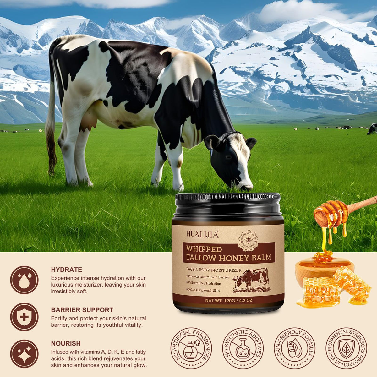 PLOBRT Beef Tallow Skin Care, Tallow Face Cream(120g), Grass Fed Beef Tallow Moisturiser, Deeply Nourishing, for Face Body Dry Skin