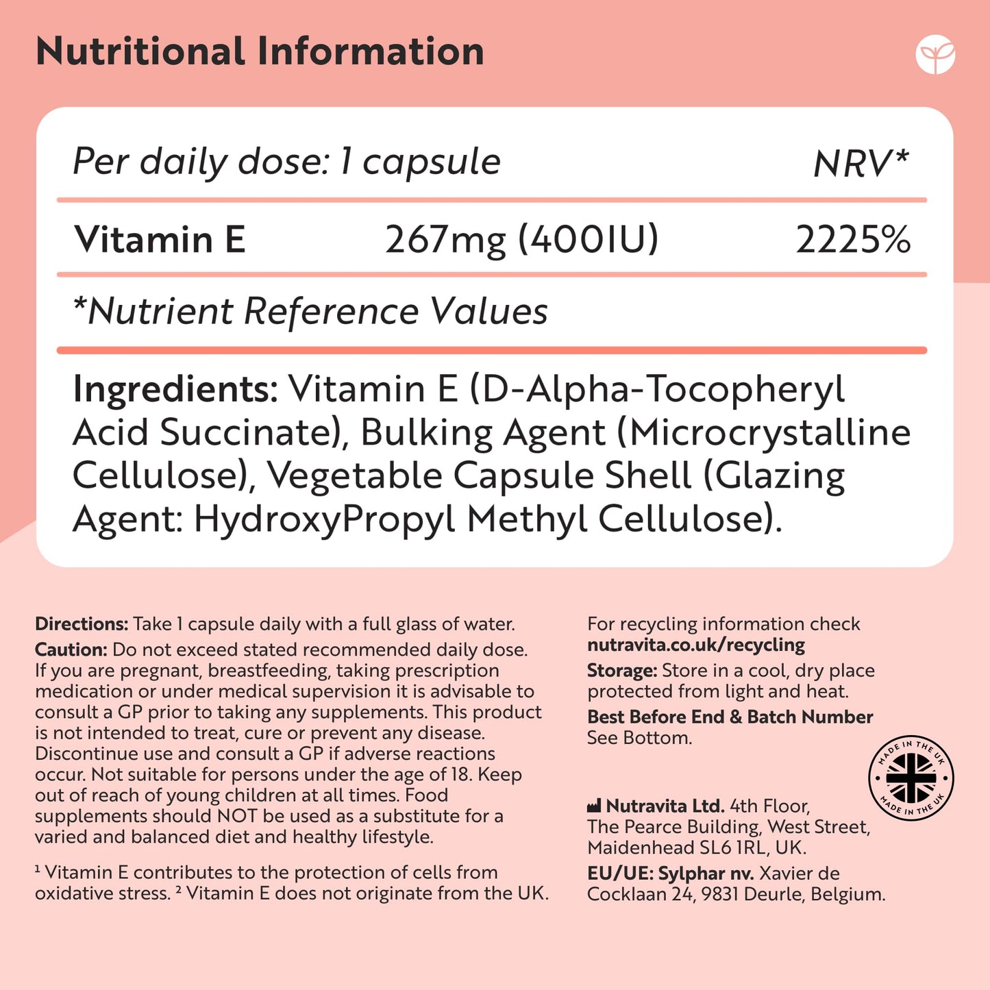 Nutravita Vitamin E 400IU D-Alpha Tocopherol – 100% Natural Vitamin E – 90 Vegan Capsules – Highly Absorbable – 3 Month Supply – Protects Cells from Oxidative Stress – Made in The UK