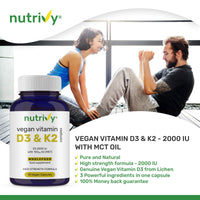 Vegan Vitamin D3 K2 Capsules, 2000 IU, High Strength Vitamin D with 100mcg Vitamin K2 MK7 & MCT Oil, Highly Absorbed, Easy to Swallow, One a Day, Cholecalciferol, 90 Vegan Capsule, Made in UK