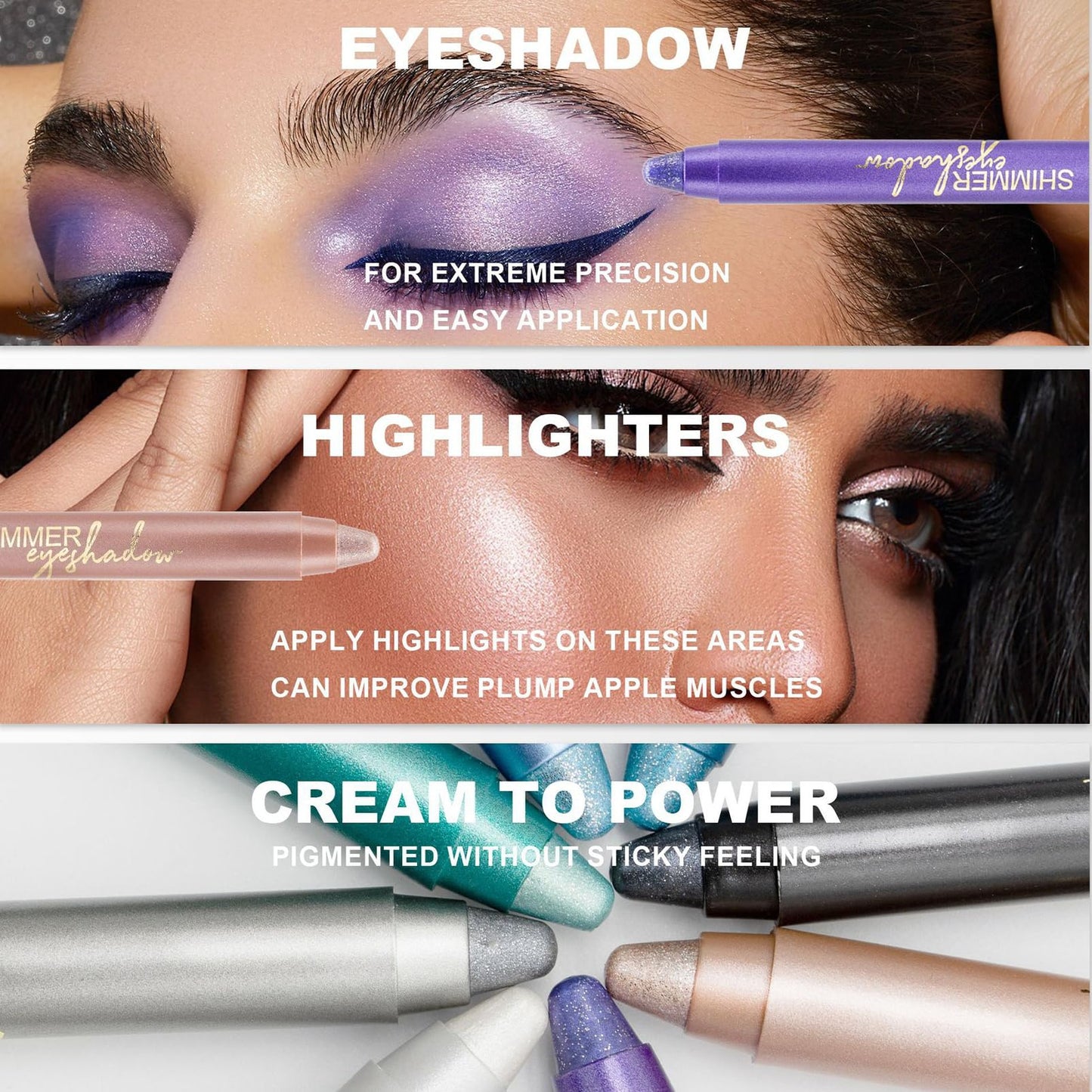 SHEBEEDO Purple Eyeshadow,Cream Eyeshadow Stick Glitter Pen With Sharpener,Metallic Eyeshadow Stick Comfortable Formula,Shimmer Eye Shadows Blendable Longwear Glitter Highly Pigmented Eyeshadow Woman Make up