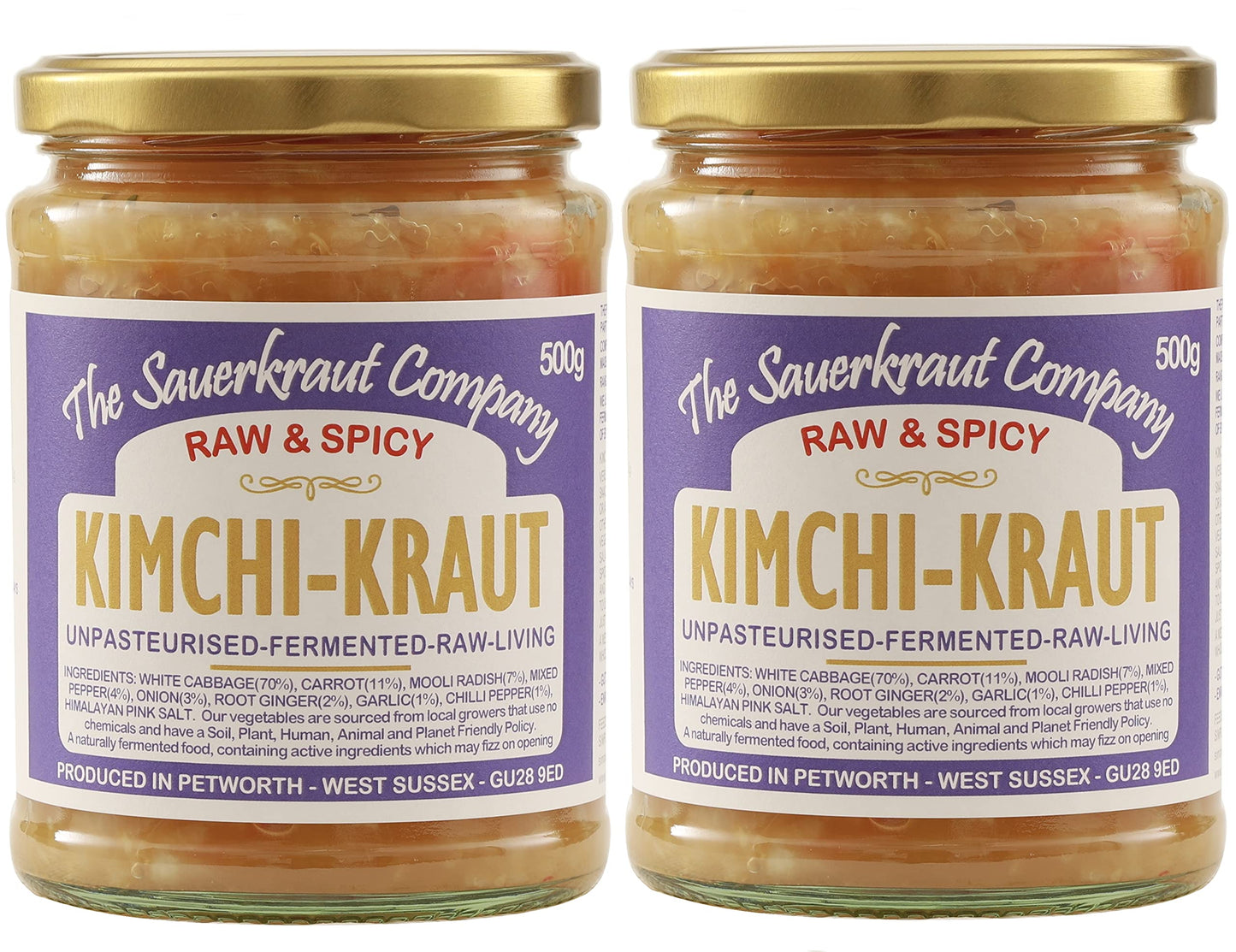 The Sauerkraut Co. Kimchi Kraut (2x500g) Spicy & Delicious, Packed Full of Pro-Gut Living Bacteria (Unpasteurised), Vital Vitamins & Minerals