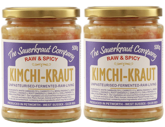 The Sauerkraut Co. Kimchi Kraut (2x500g) Spicy & Delicious, Packed Full of Pro-Gut Living Bacteria (Unpasteurised), Vital Vitamins & Minerals