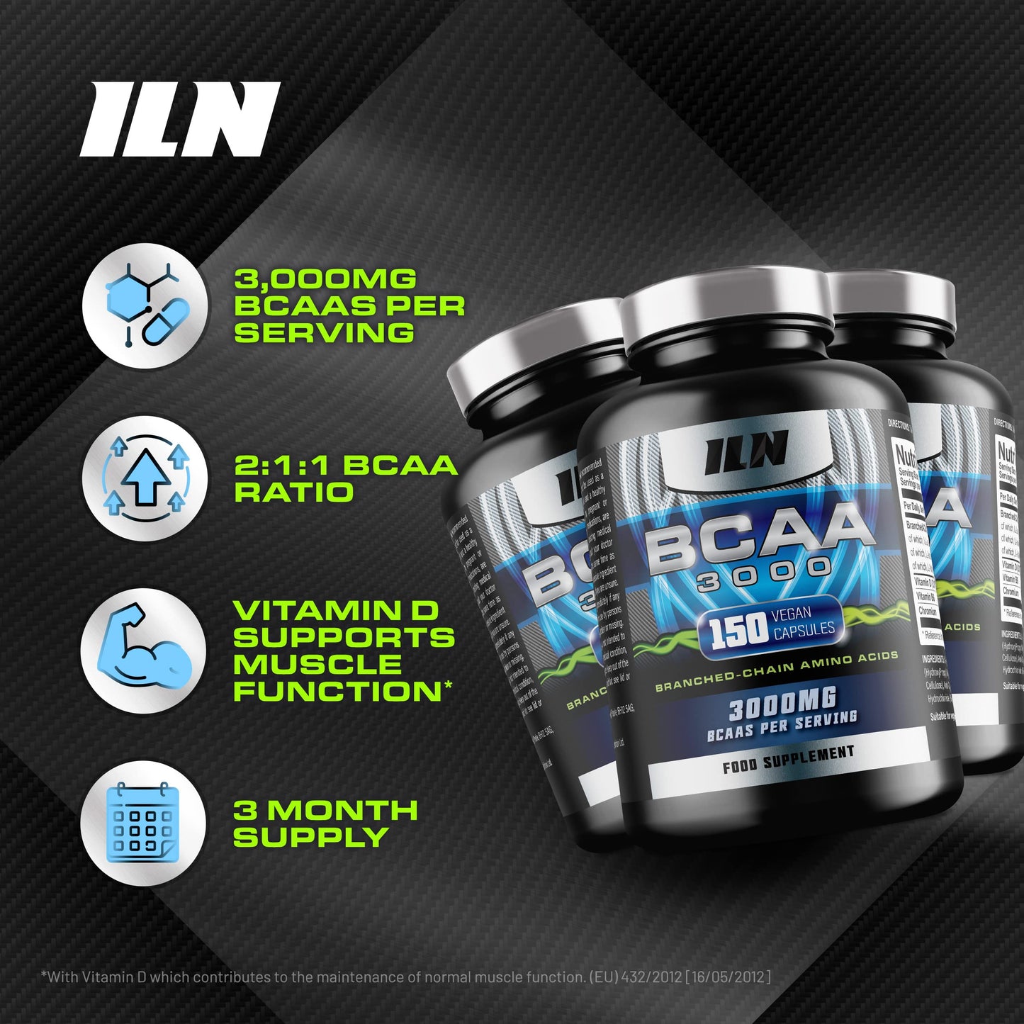 Iron Labs Nutrition BCAA Capsules 3000mg – 2:1:1 Amino Acid Supplements (450 Capsules – 3 Month Supply) – Vegetarian BCAA Tablets