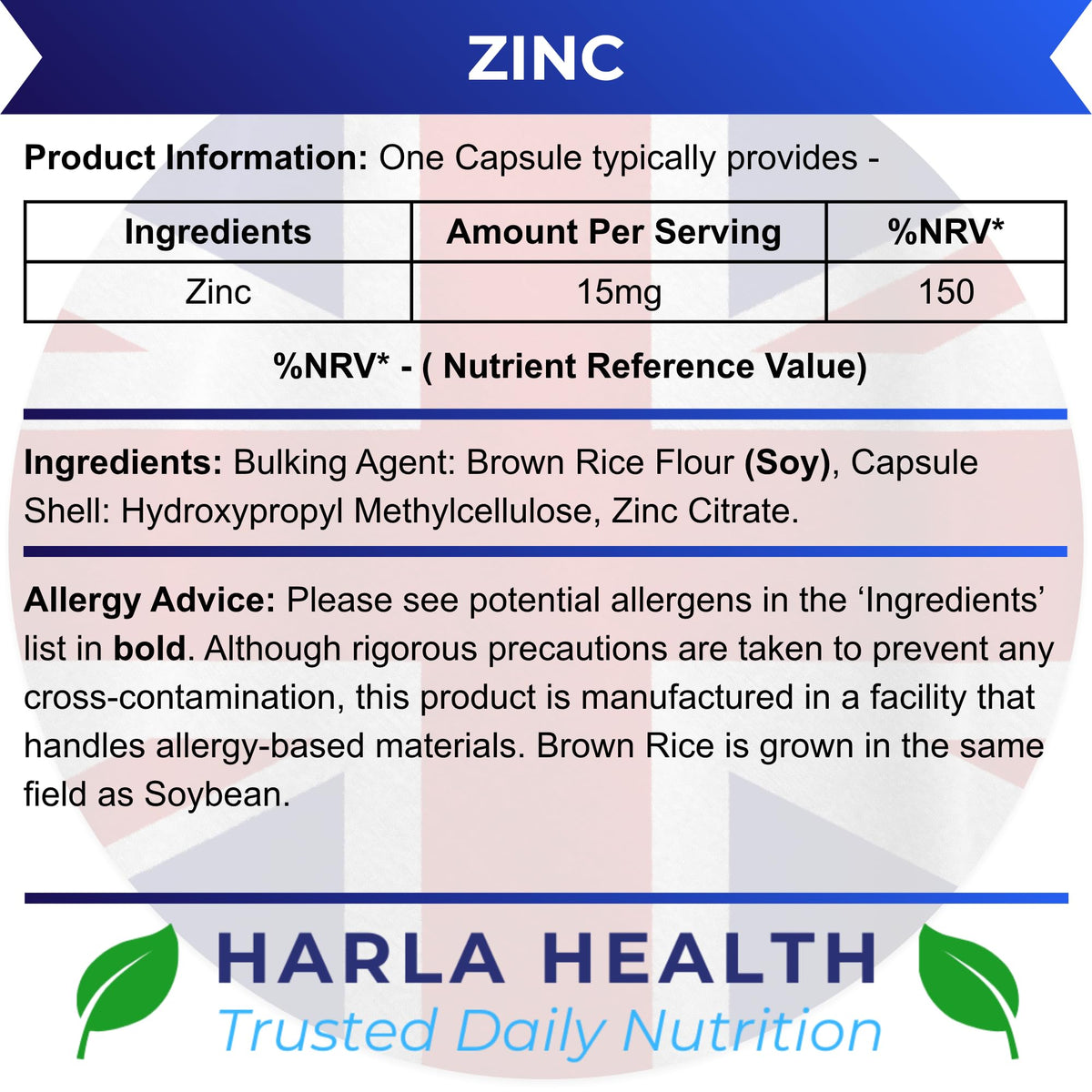 Harla Health Zinc 15mg | Immune System, Skin, Hair, Nails & Vision Support | High Strength Zinc Citrate | 120 Vegan Capsules | Made in UK GMP Certified