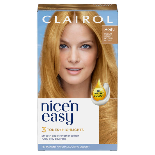 Clairol Nice'n Easy Crème, Natural Looking Oil Infused Permanent Hair Dye, 8GN Medium Golden Neutral Blonde