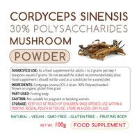 Time Health Cordyceps sinensis Mushroom Extract 100g Powder – 30% Polysaccharides (100g Powder Pouch)