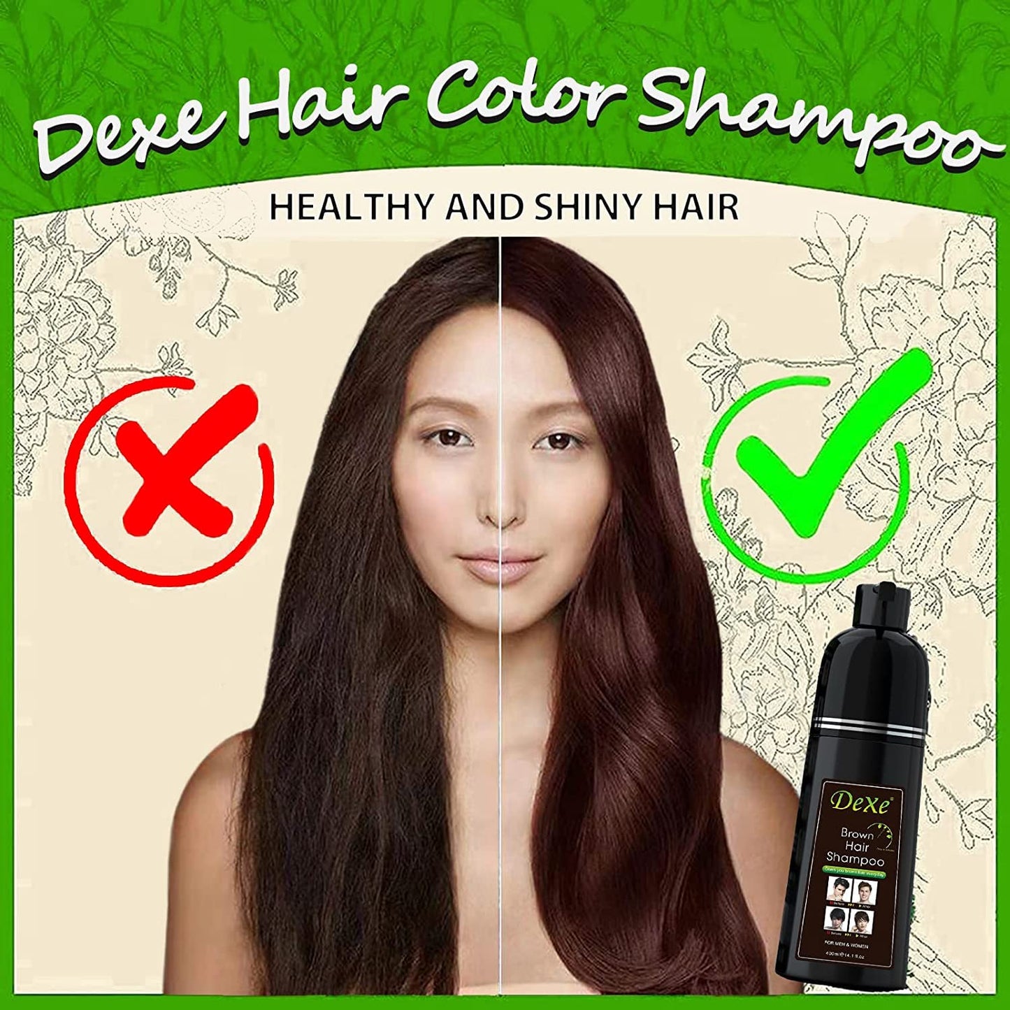 Amzsea Instant hair shampoo, hair dye shampoo for men and women - 100% grey coverage - quick and easy - lasts 30 days 3 in 1 black hair dye (Bottled Brown)