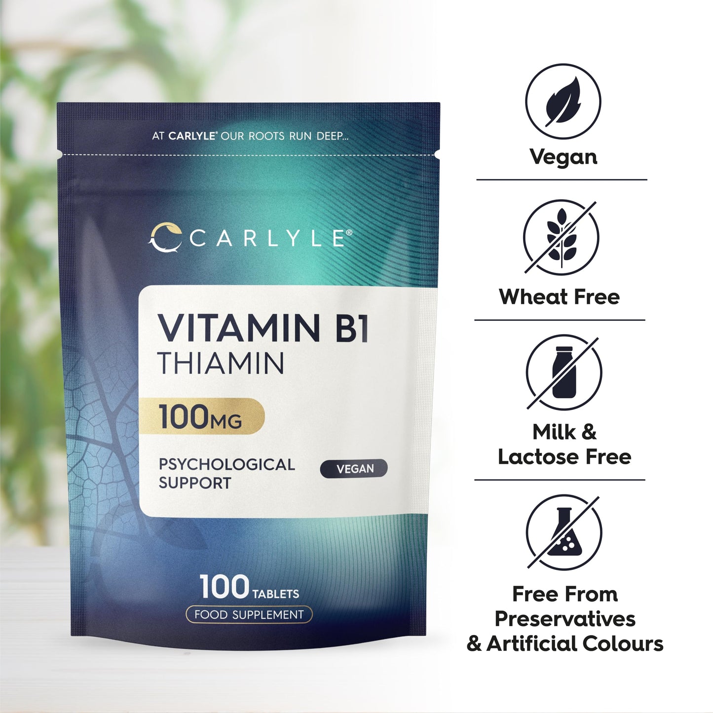 Vitamin B1 Thiamin 100mg Tablets | 100 Count (3+ Months Supply) | High Strength VIT B1 Thiamine Supplement | No Artificial Preservatives | by Carlyle