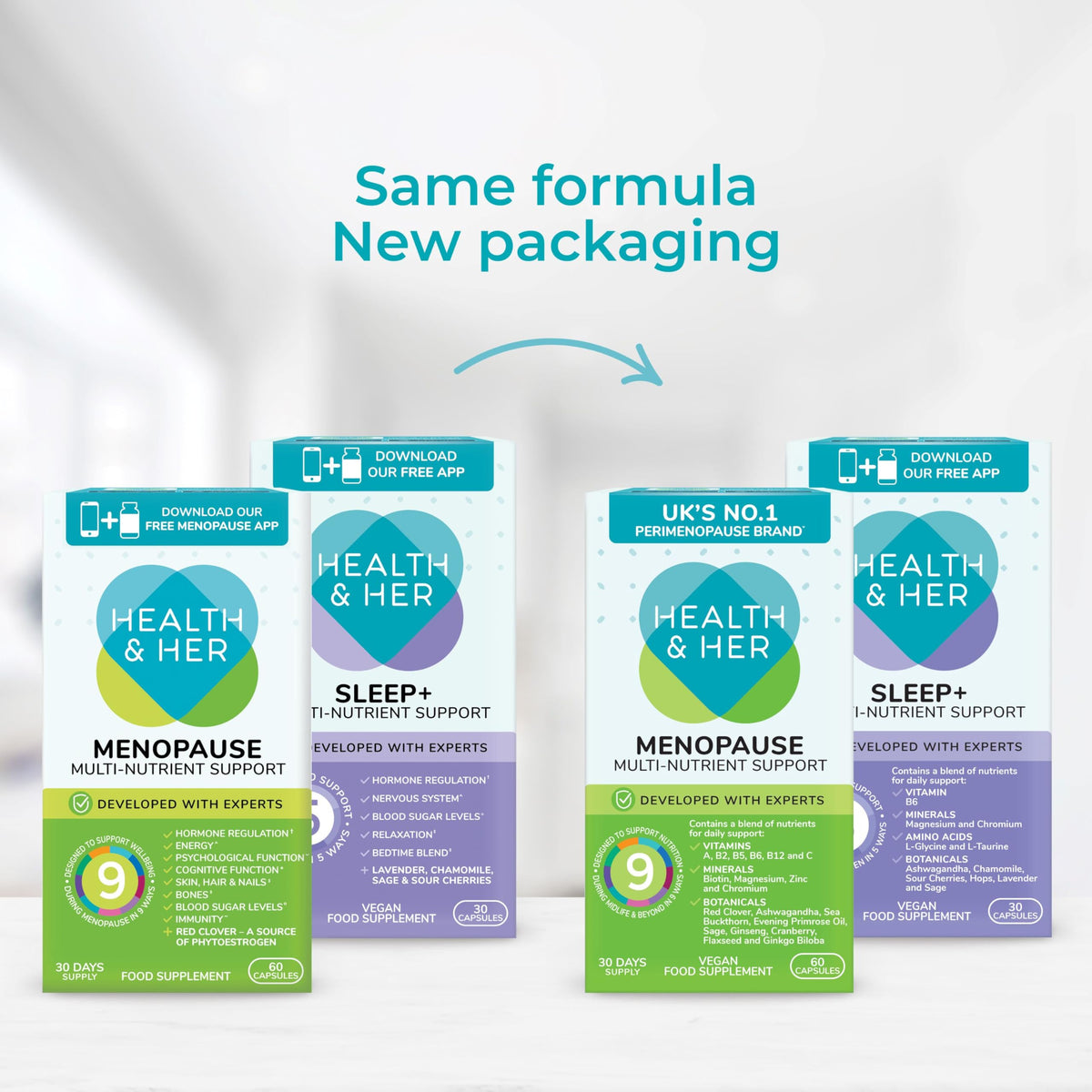 Health and Her Health & Her Menopause Supplements for Women - Day & Night Bundle - Wellbeing for Menopause - 1 Month Supply Vegan & Gluten Free