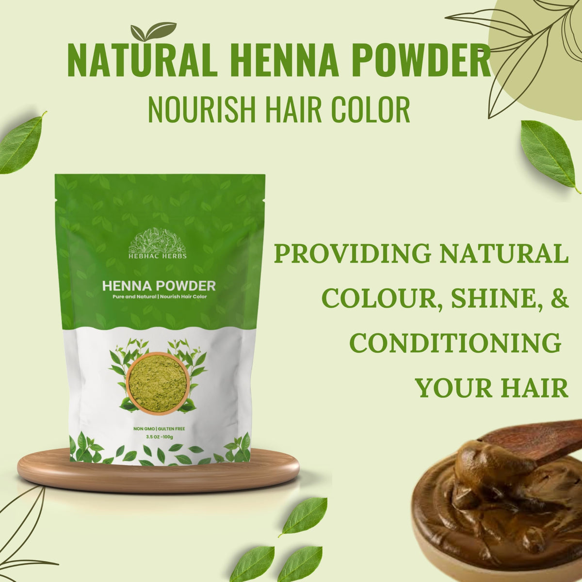 Hebhac Herbs Henna powder for Hair – 100g (3.5 oz) | Natural Hair Color | Mehndi | Chemical-Free | No Added Colours or Preservatives