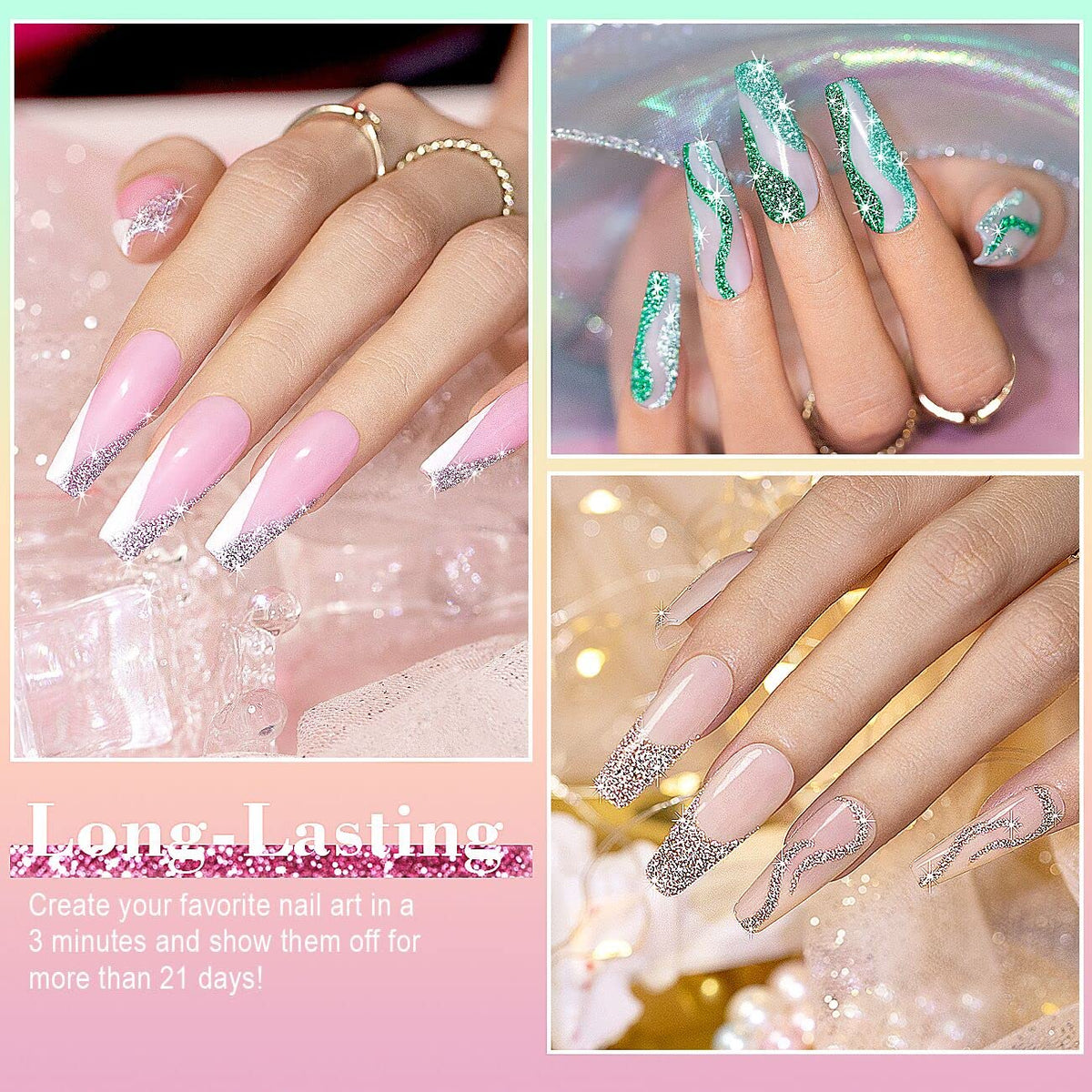 RARJSM Gel Liner Nail Art Reflective Glitter Flash Diamond Liner Gel Polish 12 Colors 5ml Sparkle Silver Hot Pink Black Pigment Painted Stripe Brush Gel Nail Polish UV LED Curing Require Nail Design