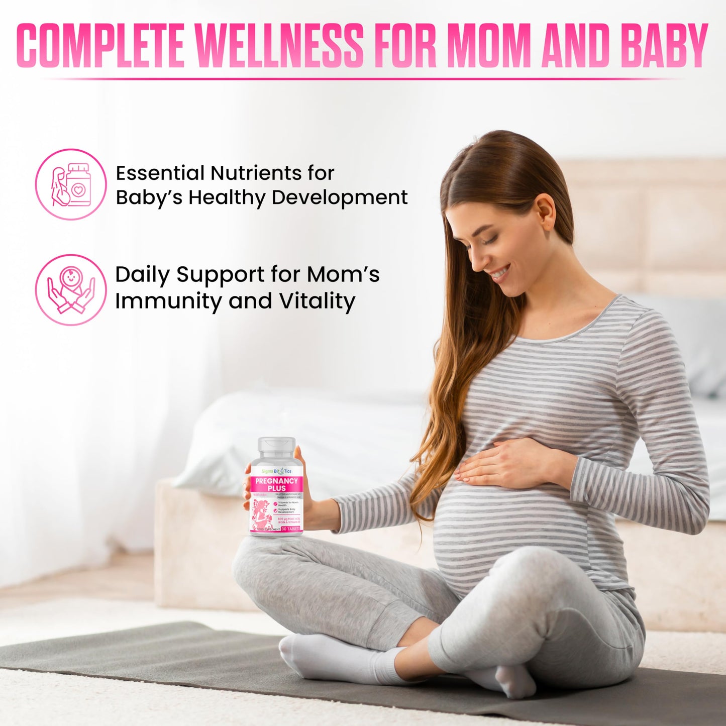 SigmaBiotics Pregnancy Tablets 20 Multivitamin with 800µg Folic Acid, D3, Iron, DHA, Omega-3, Probiotics Blend, Magnesium, All Trimester Pregnancy Support – 30 Vegetarian Tablets – One Month Supply