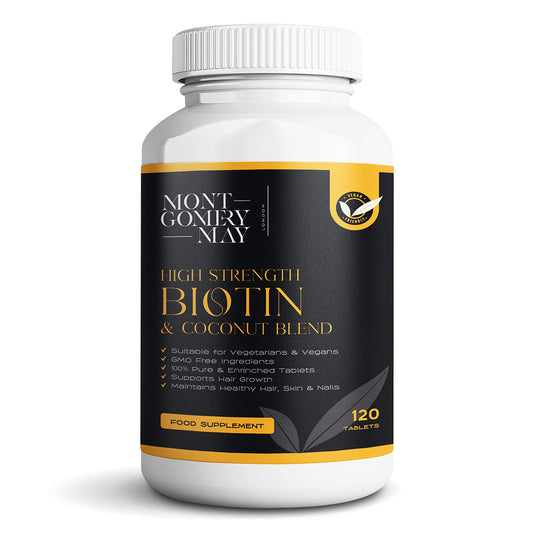 Montgomery May London Biotin Hair Growth Supplement High-Strength Biotin 10,000mcg Supplements with Coconut Blend – Pure No-GMO Hair Growth Vitamins