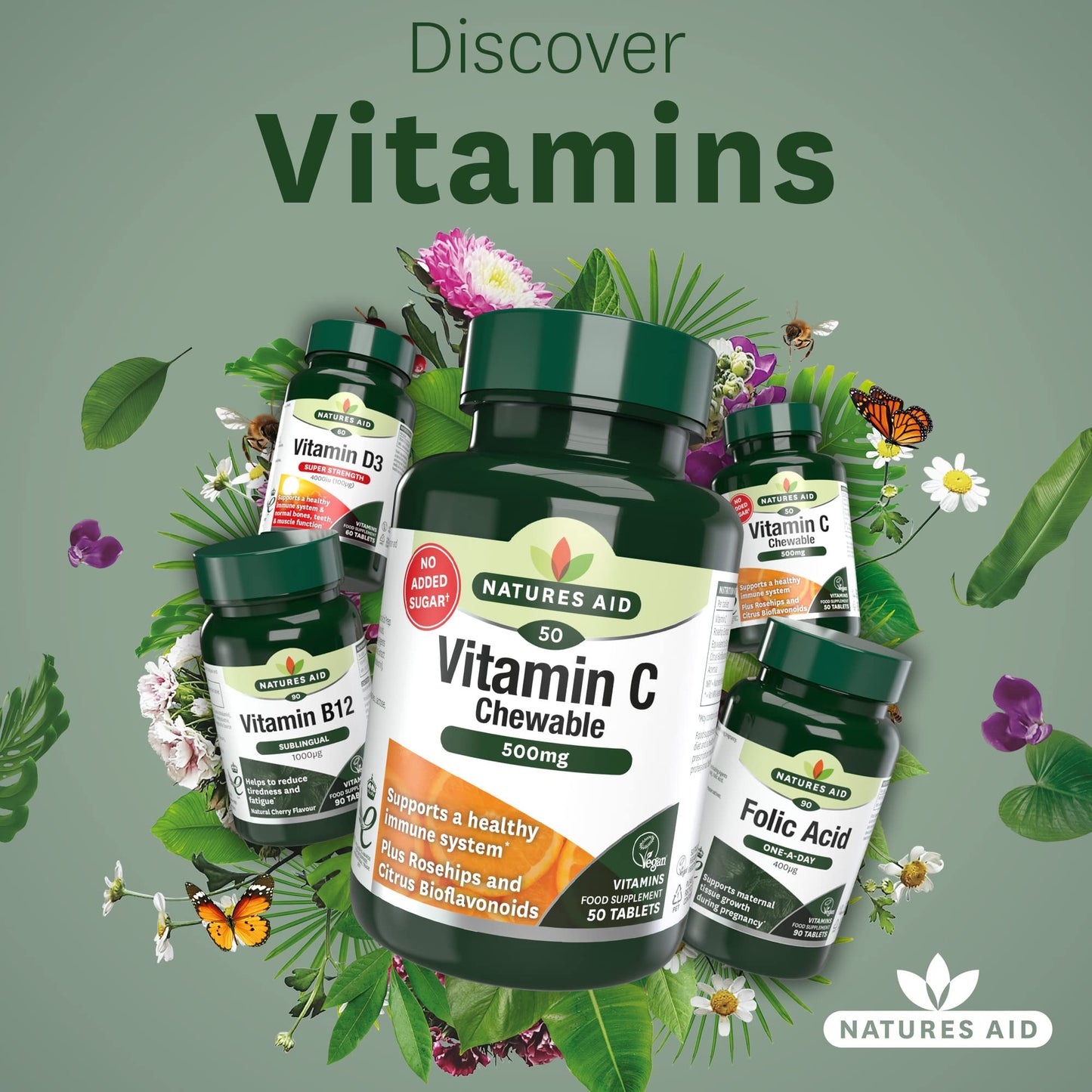 natures aid Natures Aid Chewable Vitamin C 500 mg, Sugar Free, Suitable for Vegans, 50 Tablets