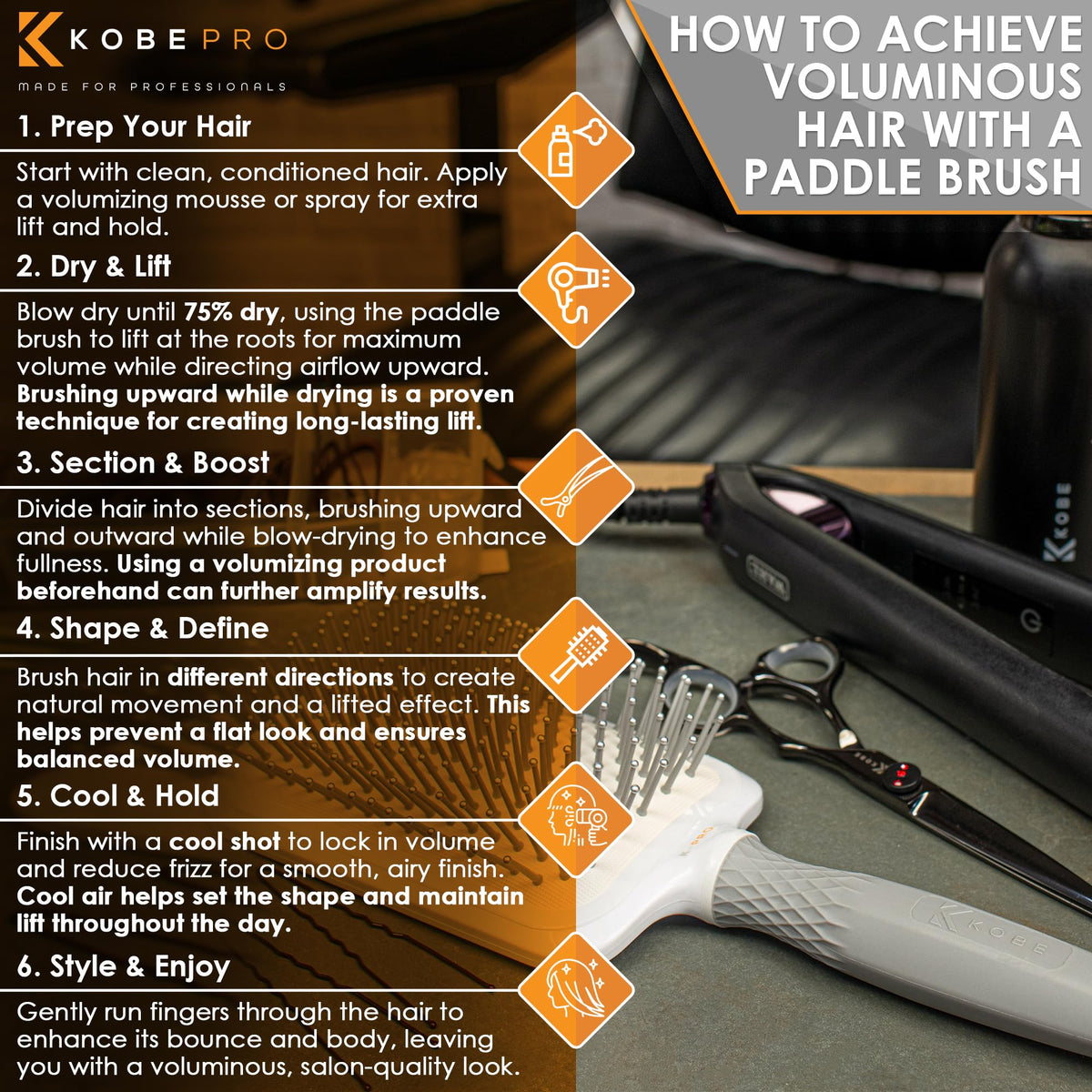 Kobe K-Pro Detangling Paddle Brush - Scalp Massager for Wet/Dry Hair - CushionFlex Technology - Pain-Free Knot Removal - Type 1-4 Hair & Extensions - Ideal for daily use