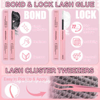 LYMYBETY 168Pcs Individual Eyelashes Kit D Curl 10-18mm Lash Clusters with Lash Bond & Seal & Remover &Tweezers DIY Eyelash Extensions for DIY at Home (T02 KIT, 10-18 mm)