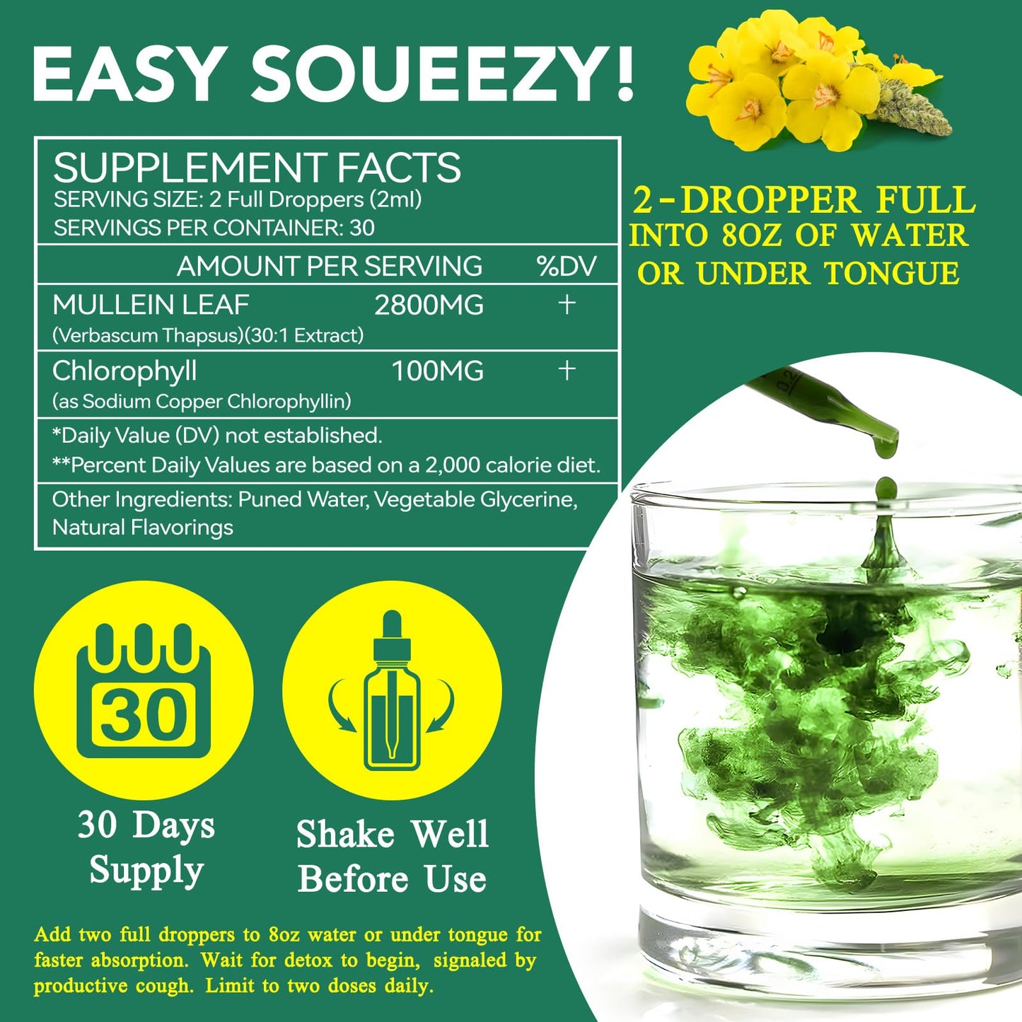 Tamiodfo Mullein Leaf Liquid Drops,Mullein Drops,Mullein Leaf Extract Drops,Mullein Herbal Supplements Drops for Fast Absorption 60ml(2pcs)
