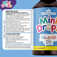 Natures Aid Mini Drops Vitamin D3 50ml for Infants & Kids - Bone, Teeth, Health & Immune System Support - Sugar Free, Vegan, Gluten-Free, Non-GMO - Growth Support for Children Age 0-5 Dropper Included