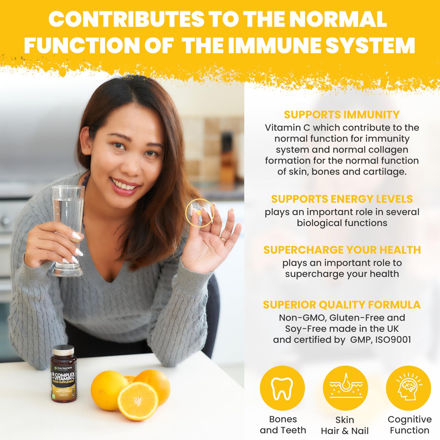 Only Nutrients | B Complex + Vitamin C | 180 Vegan Tablets (6 Months Supply) | All 8 B Vitamins B1-B2-B3-B5-B6-B12, Biotin, Folic Acid, Enhanced for Energy, Immune & Nervous System Support - UK Made