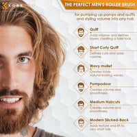 Kobe Professional Small Round Hair Brush and Quiff Roller for Men | Black 15mm 8-Row Double Bristles | Comfort Ball-Tipped Pins, Non-Slip Grip, Anti-Static Volumising Styling Tool Barber Supplies