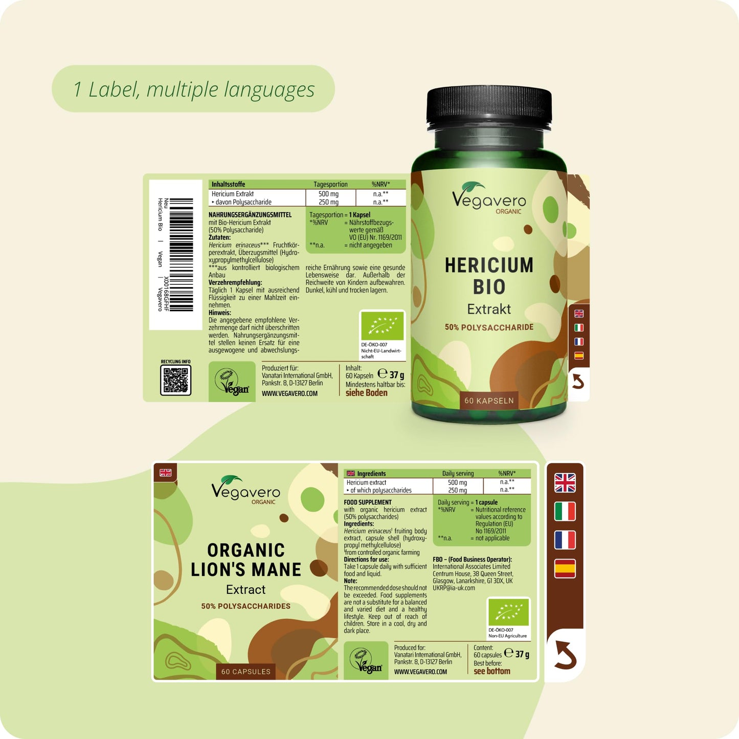 Vegavero Organic Lions Mane 10,000 mg | NO Additives | 20:1 High Strength Mushroom Extract (Not Powder) | 50% Polysaccharides | Focus Supplement | Vegan